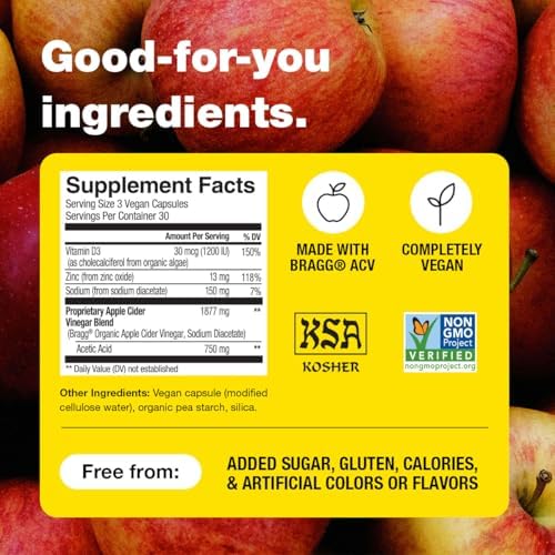 Bragg Apple Cider Vinegar Capsules   Daily Wellness Vitamin D & Zinc   90ct