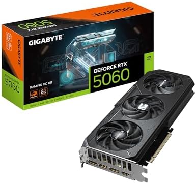 GIGABYTE GeForce RTX 5060 WINDFORCE OC 8G Graphics Card  Cooling System  8GB 128 bit GDDR7  PCIe 5 0  Manufactured by NVIDIA  DisplayPort & HDMI   Video Output Interface  GV N5060WF2OC 8GD Video Card