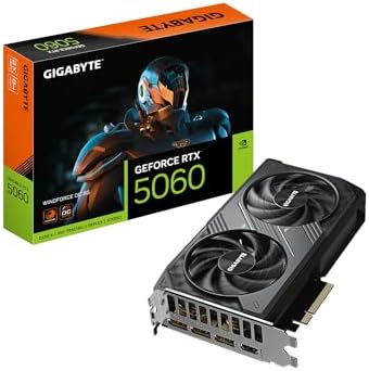 GIGABYTE GeForce RTX 5060 WINDFORCE OC 8G Graphics Card  Cooling System  8GB 128 bit GDDR7  PCIe 5 0  Manufactured by NVIDIA  DisplayPort & HDMI   Video Output Interface  GV N5060WF2OC 8GD Video Card