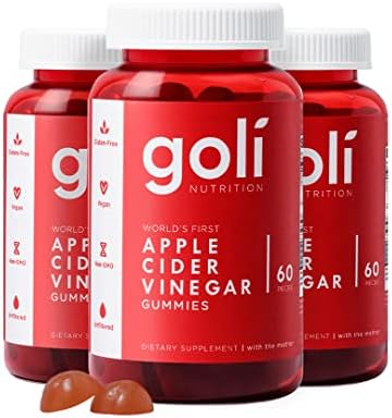 Goli Apple Cider Vinegar Gummies   Worlds First ACV Gummy with Vitamin B12  Beetroot & Pomegranate   Vegan  Non GMO  Gluten Free  180 Count  3 Pack