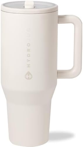 HydroJug Traveler   32 oz Water Bottle with Handle & Flip Straw   Fits in Cup Holder  Leak Resistant Tumbler Reusable Insulated Stainless Steel & Rubber Base   Gifts for Women & Men  Pink Sand