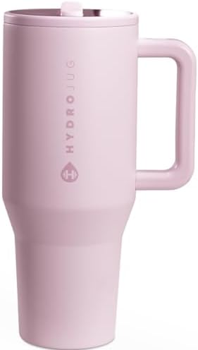 HydroJug Traveler   32 oz Water Bottle with Handle & Flip Straw   Fits in Cup Holder  Leak Resistant Tumbler Reusable Insulated Stainless Steel & Rubber Base   Gifts for Women & Men  Pink Sand