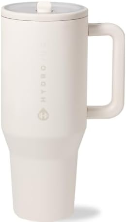 HydroJug Traveler   32 oz Water Bottle with Handle & Flip Straw   Fits in Cup Holder  Leak Resistant Tumbler Reusable Insulated Stainless Steel & Rubber Base   Gifts for Women & Men  Pink Sand