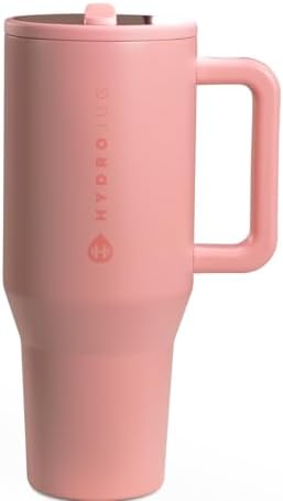 HydroJug Traveler   32 oz Water Bottle with Handle & Flip Straw   Fits in Cup Holder  Leak Resistant Tumbler Reusable Insulated Stainless Steel & Rubber Base   Gifts for Women & Men  Pink Sand
