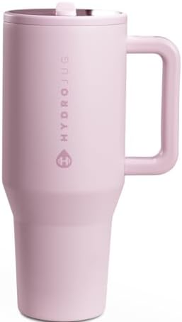 HydroJug Traveler   32 oz Water Bottle with Handle & Flip Straw   Fits in Cup Holder  Leak Resistant Tumbler Reusable Insulated Stainless Steel & Rubber Base   Gifts for Women & Men  Pink Sand