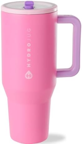 HydroJug Traveler   32 oz Water Bottle with Handle & Flip Straw   Fits in Cup Holder  Leak Resistant Tumbler Reusable Insulated Stainless Steel & Rubber Base   Gifts for Women & Men  Pink Sand