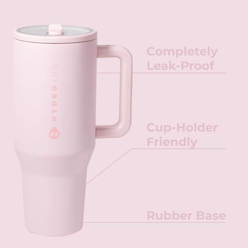 HydroJug Traveler   32 oz Water Bottle with Handle & Flip Straw   Fits in Cup Holder  Leak Resistant Tumbler Reusable Insulated Stainless Steel & Rubber Base   Gifts for Women & Men  Pink Sand