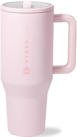 HydroJug Traveler   32 oz Water Bottle with Handle & Flip Straw   Fits in Cup Holder  Leak Resistant Tumbler Reusable Insulated Stainless Steel & Rubber Base   Gifts for Women & Men  Pink Sand