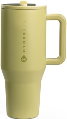 HydroJug Traveler   32 oz Water Bottle with Handle & Flip Straw   Fits in Cup Holder  Leak Resistant Tumbler Reusable Insulated Stainless Steel & Rubber Base   Gifts for Women & Men  Pink Sand