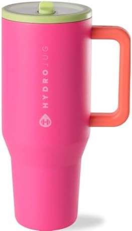 HydroJug Traveler   32 oz Water Bottle with Handle & Flip Straw   Fits in Cup Holder  Leak Resistant Tumbler Reusable Insulated Stainless Steel & Rubber Base   Gifts for Women & Men  Pink Sand