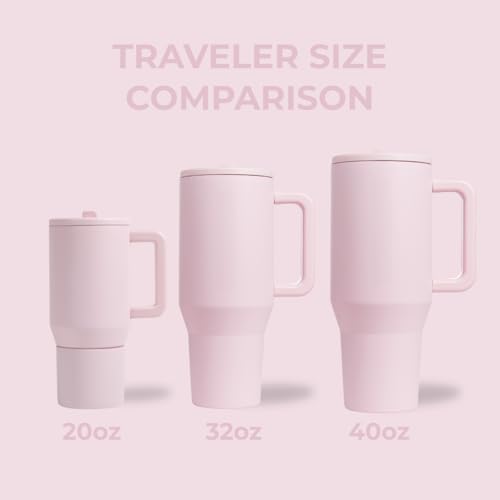 HydroJug Traveler   32 oz Water Bottle with Handle & Flip Straw   Fits in Cup Holder  Leak Resistant Tumbler Reusable Insulated Stainless Steel & Rubber Base   Gifts for Women & Men  Pink Sand