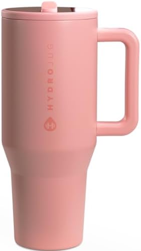 HydroJug Traveler   32 oz Water Bottle with Handle & Flip Straw   Fits in Cup Holder  Leak Resistant Tumbler Reusable Insulated Stainless Steel & Rubber Base   Gifts for Women & Men  Pink Sand
