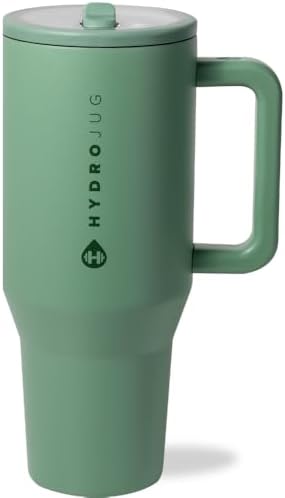 HydroJug Traveler   32 oz Water Bottle with Handle & Flip Straw   Fits in Cup Holder  Leak Resistant Tumbler Reusable Insulated Stainless Steel & Rubber Base   Gifts for Women & Men  Pink Sand