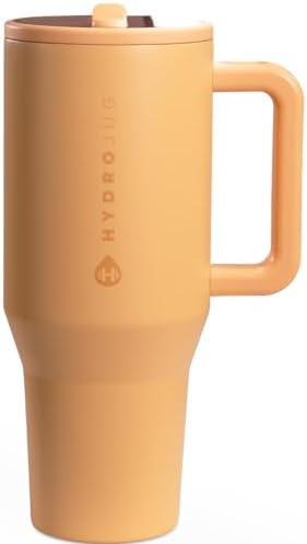 HydroJug Traveler   32 oz Water Bottle with Handle & Flip Straw   Fits in Cup Holder  Leak Resistant Tumbler Reusable Insulated Stainless Steel & Rubber Base   Gifts for Women & Men  Pink Sand