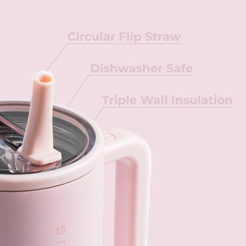 HydroJug Traveler   32 oz Water Bottle with Handle & Flip Straw   Fits in Cup Holder  Leak Resistant Tumbler Reusable Insulated Stainless Steel & Rubber Base   Gifts for Women & Men  Pink Sand