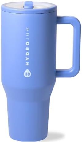 HydroJug Traveler   32 oz Water Bottle with Handle & Flip Straw   Fits in Cup Holder  Leak Resistant Tumbler Reusable Insulated Stainless Steel & Rubber Base   Gifts for Women & Men  Pink Sand