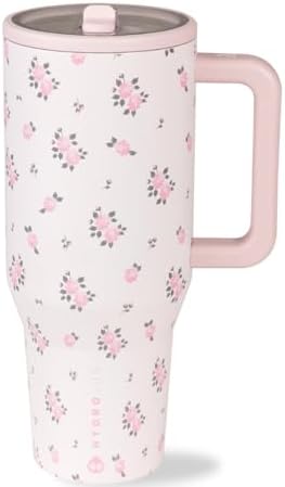 HydroJug Traveler   32 oz Water Bottle with Handle & Flip Straw   Fits in Cup Holder  Leak Resistant Tumbler Reusable Insulated Stainless Steel & Rubber Base   Gifts for Women & Men  Pink Sand