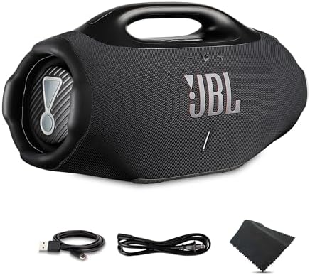 JBL Boombox 4 Portable Bluetooth Speaker  Blue    Powerful Pro Sound  Dual Bass Modes  IP68 Waterproof and Dustproof  JBLBOOMBOX4BUAM    USB C Cable   Microfiber Cloth