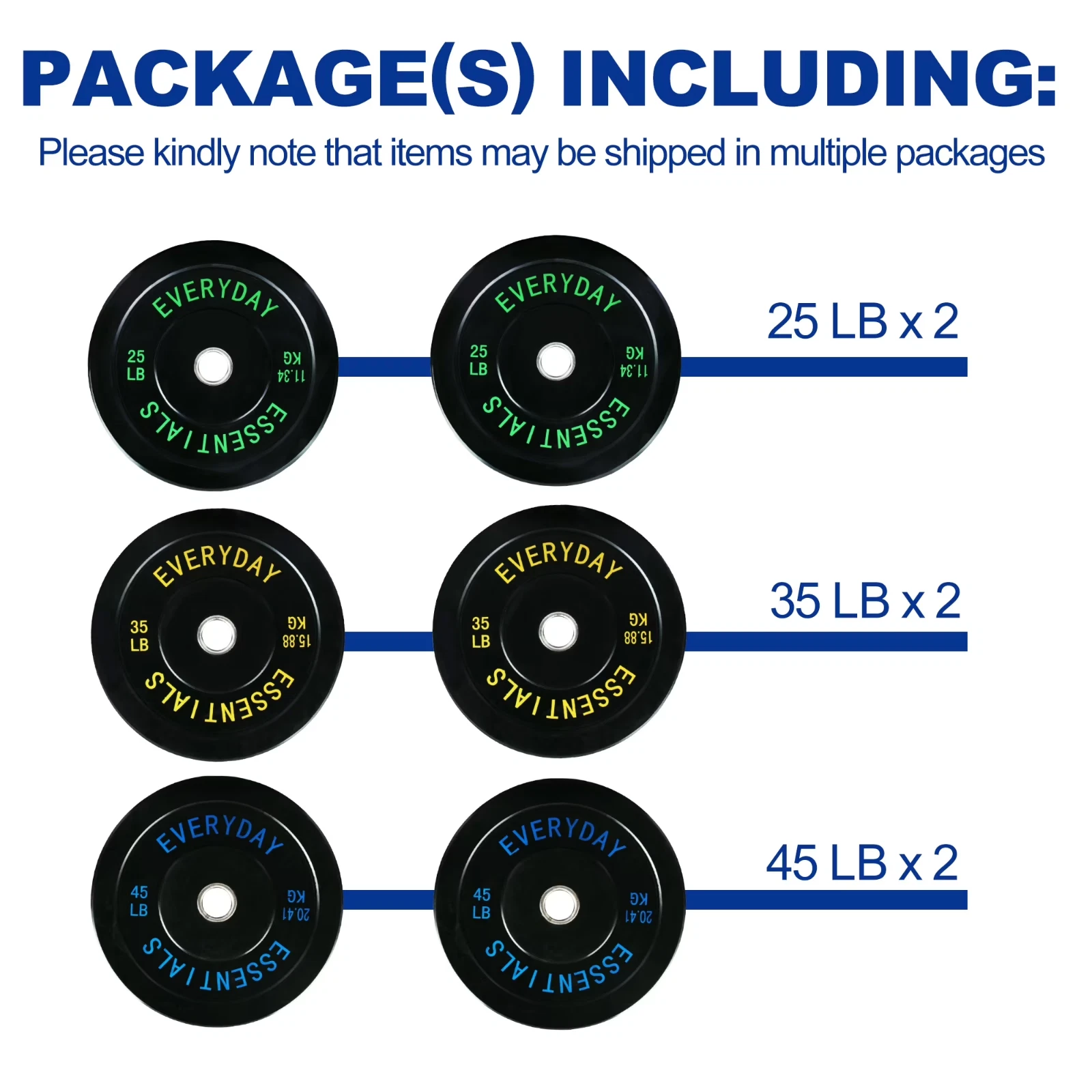 Olympic Bumper Plate Weight Set 100 to 370 LBS 2 Inch Barbell Plates
