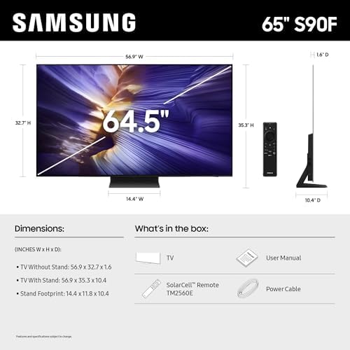 Samsung 65 Inch Class OLED S90F 4K Smart TV  2025 Model  NQ4 AI Gen3 Processor Upscaling Pro HDR    Motion Xcelerator 144Hz  Vision Alexa Built in