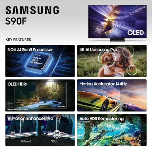Samsung 65 Inch Class OLED S90F 4K Smart TV  2025 Model  NQ4 AI Gen3 Processor Upscaling Pro HDR    Motion Xcelerator 144Hz  Vision Alexa Built in
