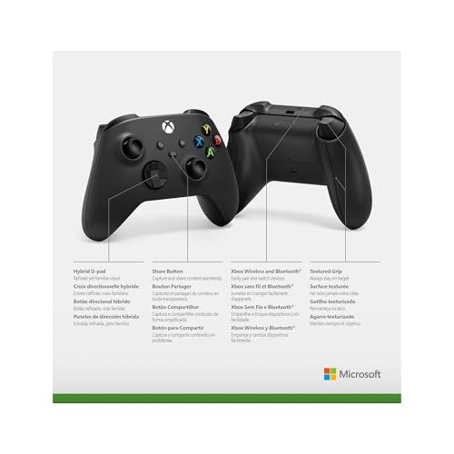 XBOX Wireless Gaming Controller   Carbon Black   Console  PC  & Cloud Devices   Textured Grip   Wireless  Bluetooth  USB C Connectivity